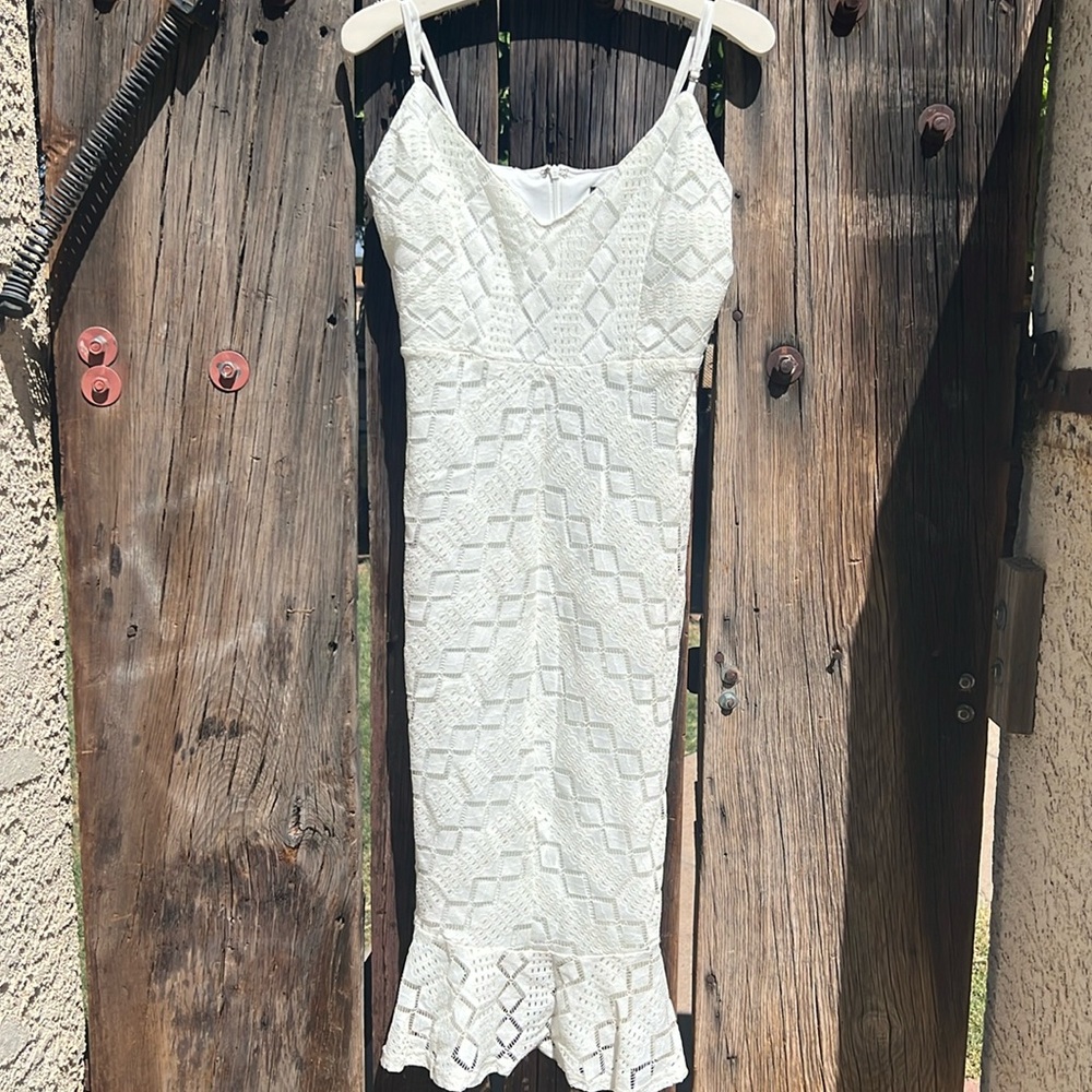 Lulu's White Crochet Midi Dress